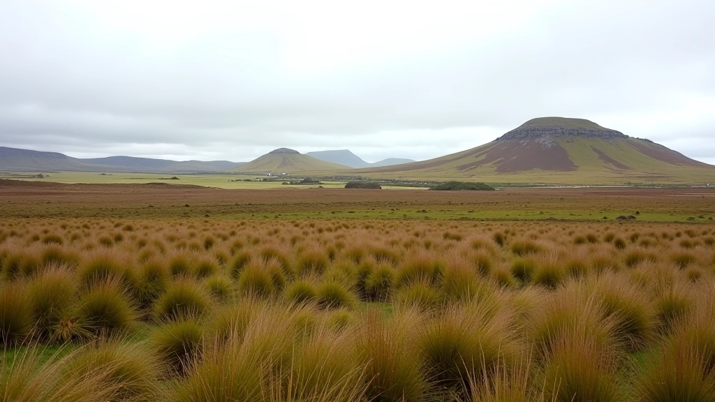 Panoramic view of raised bog with characteristic dome shape and surrounding landscape in the Irish Midlands